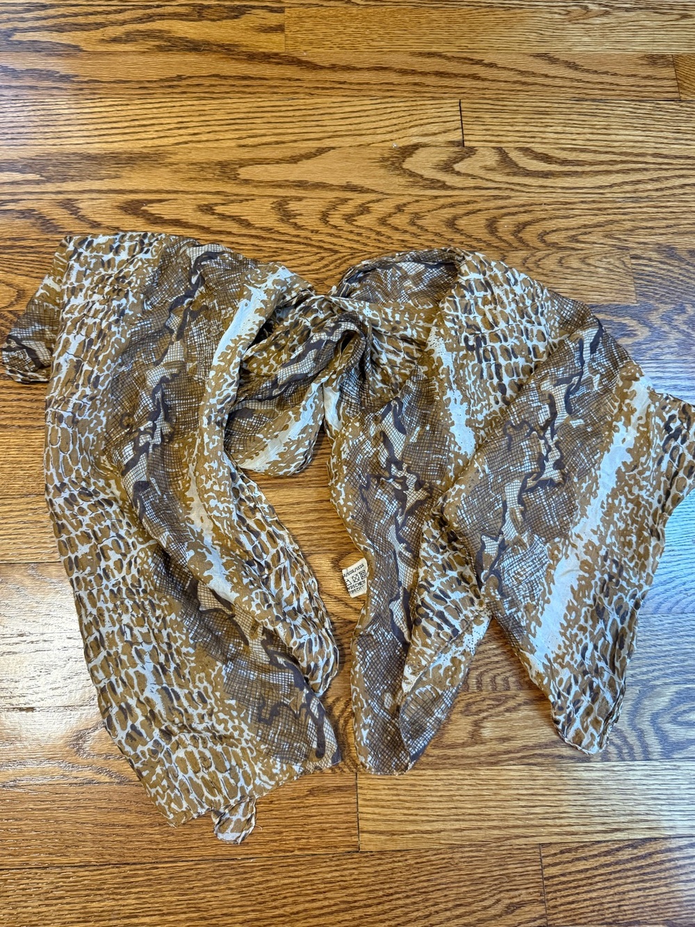 Vintage 100% Silk Snakeskin Oblong Scarf Earth Tone Python Print Long Wrap